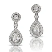 18K White Gold Pear Shape & Round Diamond Drop Earrings – 1.05 Carats Total Weight