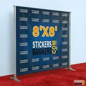 8'x8' Vinyl Step and Repeat Banner with Stand and Red Carpet