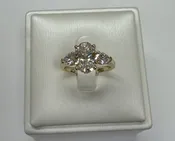 14k Yellow Gold Genuine Lab Grown 2.00 Carat Oval Brilliant Cut Diamond &amp; Pear Brilliant Cut Diamond Three Stone Ring