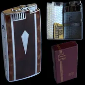 1940s Chrome & Tortoiseshell Ronson Pal Lighter and Cigarette Case in Original Box with Extra Flints