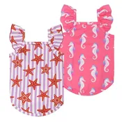 2 Pack Seahorse & Starfish Ruffle Dog Shirts