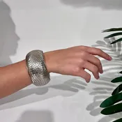 Bottega Veneta Large Silver Woven Bangle Bracelet