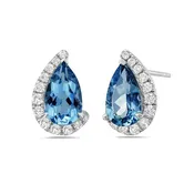 Charles Krypell 18k White Gold London Blue Topaz and Diamond Stud Earrings