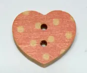 18mm 2 hole white spotted wood heart Princess Pink