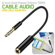 Aux / Video Cables #10 =  6 Inch Gold Plated 3.5mm TRRS Male to Female Audio Adapter for Mobile Credit Card Reader, Headphones, Audio Aux, Car Stereo - Black