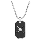 BRASS Men's Golf Dog Tag Golf Ball and Clubs Black Enamel Necklace