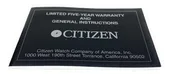 Citizen Limited Five-Year Warranty and General Instructions Booklet