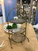3 TIERED SERVING STAND BRASS WITH GLASS PLATES