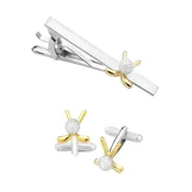 BRASS Men's Golf Ball and Clubs Cufflinks Two-Tone and Tie clip Set