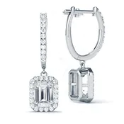 14k Emerald Diamond Drop Halo Earrings