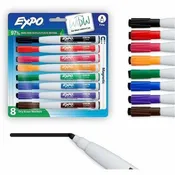Expo Magnetic Dry Erase Markers with Eraser Fine Assorted Colours 8/pkg - Erasable - Assorted Ink/ - 8 / Pack