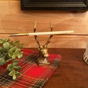 Antiqued Brass Stag Pen Tabletop Holder | Stationary