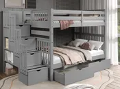 Bedz King Full Over Full Stairway Bunk Bed in Gray with 2 Storage Drawers