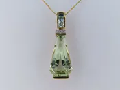 14K Gold Green Amethyst, Diamond and Blue Topaz Pendant