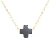 15" Gold Choker Signature Cross Necklace Onyx