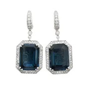 18K Deep Blue Topaz Diamond Earrings | Antique & Estate Jewelry | Designs in Gold