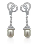 Abstract Heart Diamond and Pearl Drop Post Earrings by Jolie Designs