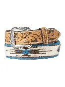 3D D100016408 Mens Wool Southwestern Turquoise Cross Belt Tan