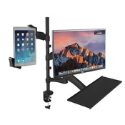 2-in-1 Adjustable Monitor and Tablet Mount Stand with Keyboard Tray