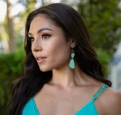Aqua Double Tagua Nut Dangle Earrings