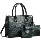 Embossed Flower 3-in-1 Satchel Set (Handbag, Clutch & Wallet)