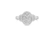 10K White Gold 1.0 Cttw Diamond Oval Cluster with Halo Vintage-Inspired Art Deco Buckle Style Statement Ring (G-H Color, SI1-SI2 Clarity) - Size 7