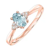 10Kt Rose Gold Diamond 1/25Ctw &amp;amp; Aquamarine 3/8Ctw Ring