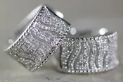 14k WHITE GOLD WIDE HUGGIE HOOPS EARRINGS DIAMONDS MICRO PAVE SETTING .65 CTW