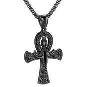 Ancient Egyptian Scarab Ankh Necklace Black Gold Stainless Steel Aunk Pendant