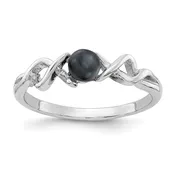 14K White Gold 4mm Black Pearl Ring
