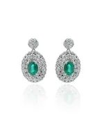 14KT WHITE GOLD EMERALD & DIAMOND EARRINGS