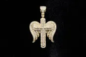 10K YELLOW GOLD 1.60 CTW DIAMOND CROSS WITH ANGEL WINGS PENDANT