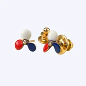 12K Yellow Gold Patriotic Red, White and Blue Enamel with 0.02ctw Diamond Accent Lapel Pins (EST)