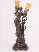 “Harp Girl” 24″H Distinctive Solid Bronze Sculptural Lamp by A. Moreau