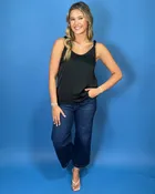 After Dark Satin Bubble Strap V-Neck Top