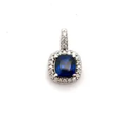 14k White Gold 1.68c Cushion Cut Sapphire, 0.35cttw Diamond Pendant