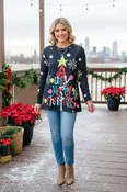 "A Very Merry Christmas"long sleeve black women's boutique top BQ15770 IS3