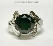14K White Gold Ring Black & Clear Diamonds