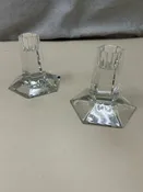 2 CLEAR CRYSTAL CANDLE HOLDERS