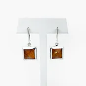 Amber Pyramid Silver Dangle Earrings