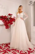 Abby Lane 97136 Size 12 Ivory A Line Wedding Dress Sheer Long Sleeve Lave Bridal Gown backless Shimmer Tulle