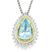 33.28ct Teardrop Aquamarine Pendant with Diamonds 14K Two-Tone Gold