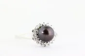 14K WHITE GOLD TAHITIAN PEARL & DIAMOND HALO LADIES RING