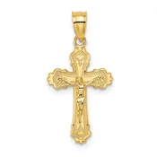 10K Textured Scalloped Edge Crucifix Charm