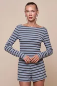About Time Striped Top & Shorts Set - Brown/Blue