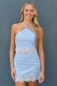 Bringing Good Embroidered Halter Top & Skort Set - Blue