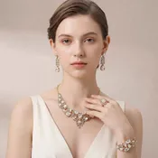 Champagne Gold Stone Crystal Teardrop 4-Piece Formal Jewelry Set on Gold | 714980
