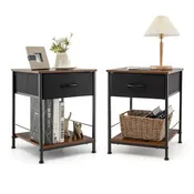 2 PCS 2-tier Nightstand Bedside End Sofa Table with Drawer - 16 x 16 x 21 (L x W x H)