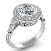 Antique Classic Diamond Halo Engagement Ring with Hand Engraving by Jolie Designs