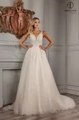 Abby Lane 97161 size 2 Ivory Wedding Dress embroidered lace applique long sleeveless tulle wedding dress with an A-line skirt